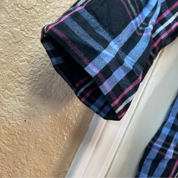 Betsey Johnson Intimates Women M Pajama Top Button Up Fun Plaid (Missing Button) - Picture 2 of 13